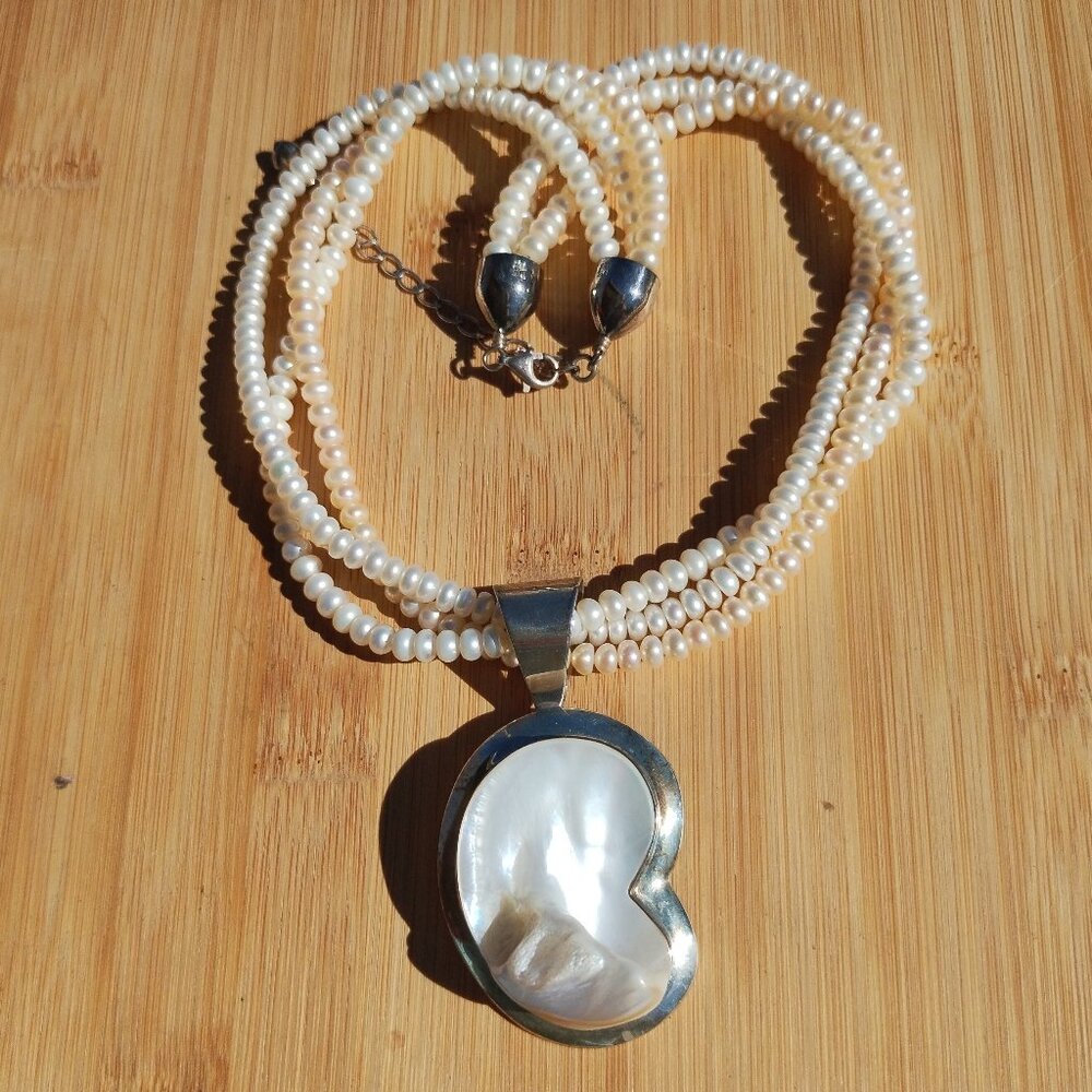 Jay King multi strand pearl necklace blister pearl pendant 925 Sterling Silver